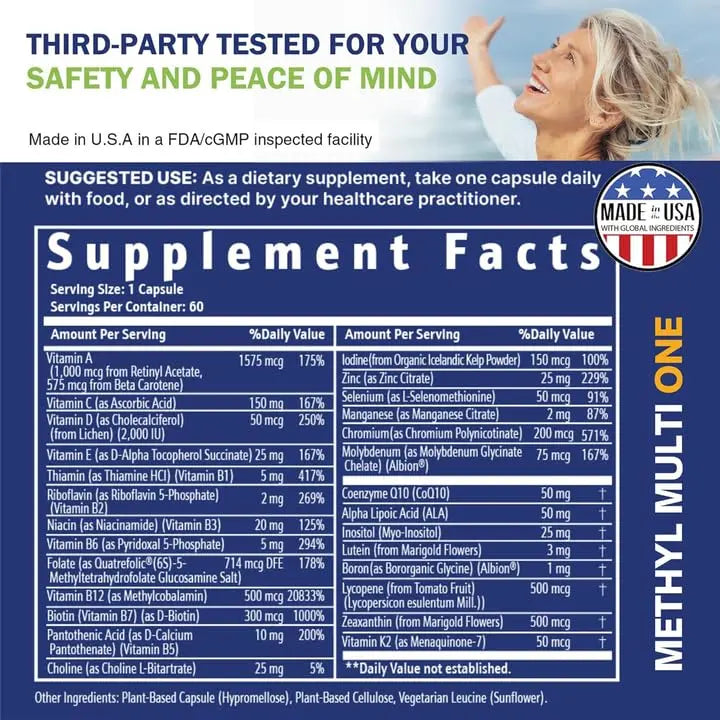 Power By Naturals Methyl Multi One - Iron-Free Methylated Multivitamin with Quatrefolic 5-MTHF, Active B12, P5P, CoQ10 & Zinc for MTHFR Support Power By Naturals Au supplements
