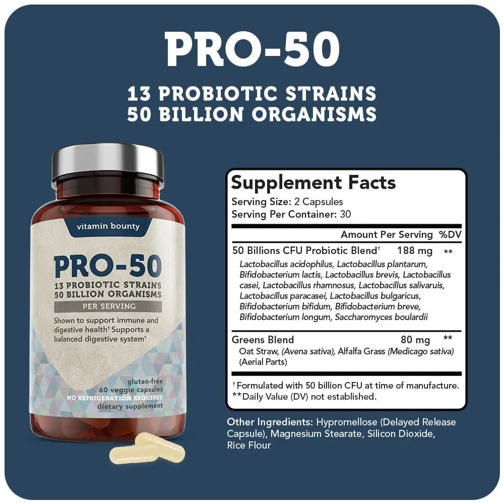 Vitamin Bounty Pro-50 Probiotics - 13 Probiotic Strains, Gut Health, Digestive Health Vitamin Bounty Au supplements