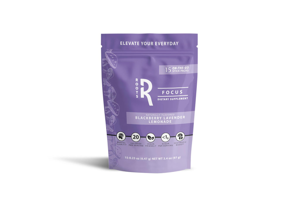 Roots Focus Brain Supplement - Nootropic Mushroom Supplement Powder for Memory, Focus, Energy - Lion's Mane, Cordyceps, and Reishi Mushrooms with Caffeine - Blackberry Lemonade, 15 On the Go Packets Silver Star Nutrition Au supplements