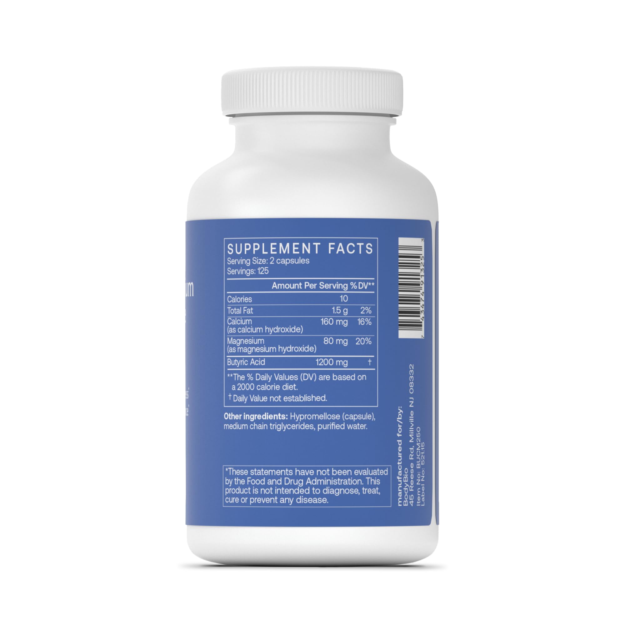 BodyBio Butyrate - Postbiotic for Gut Health, Digestive Support, Bloat, Gas & Constipation Relief, Leaky Gut Repair - Calcium, Magnesium
