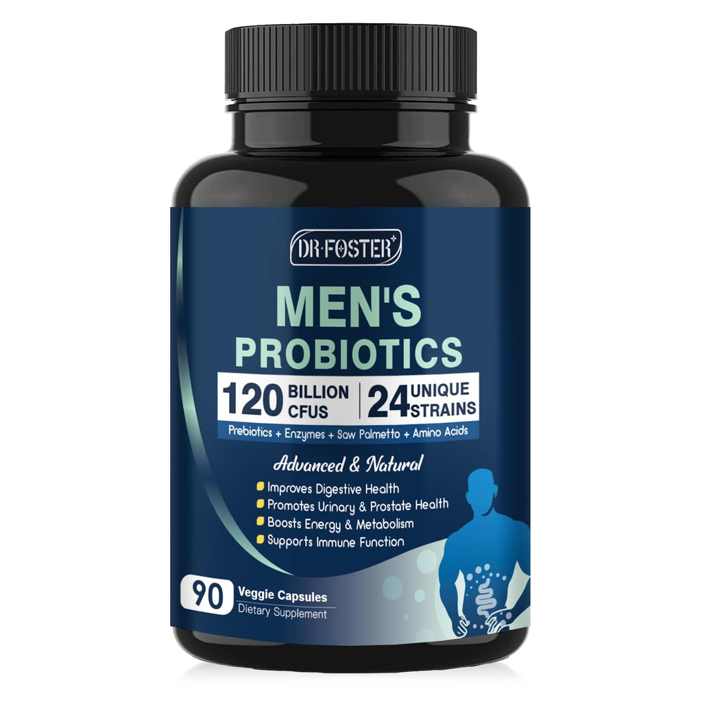 Probiotics for Men Digestive Health, 120 Billion CFUs Mens Probiotic with Digestive Enzymes & Prebiotics & Saw Palmetto & Cranberry for Gut, Prostate & Urinary