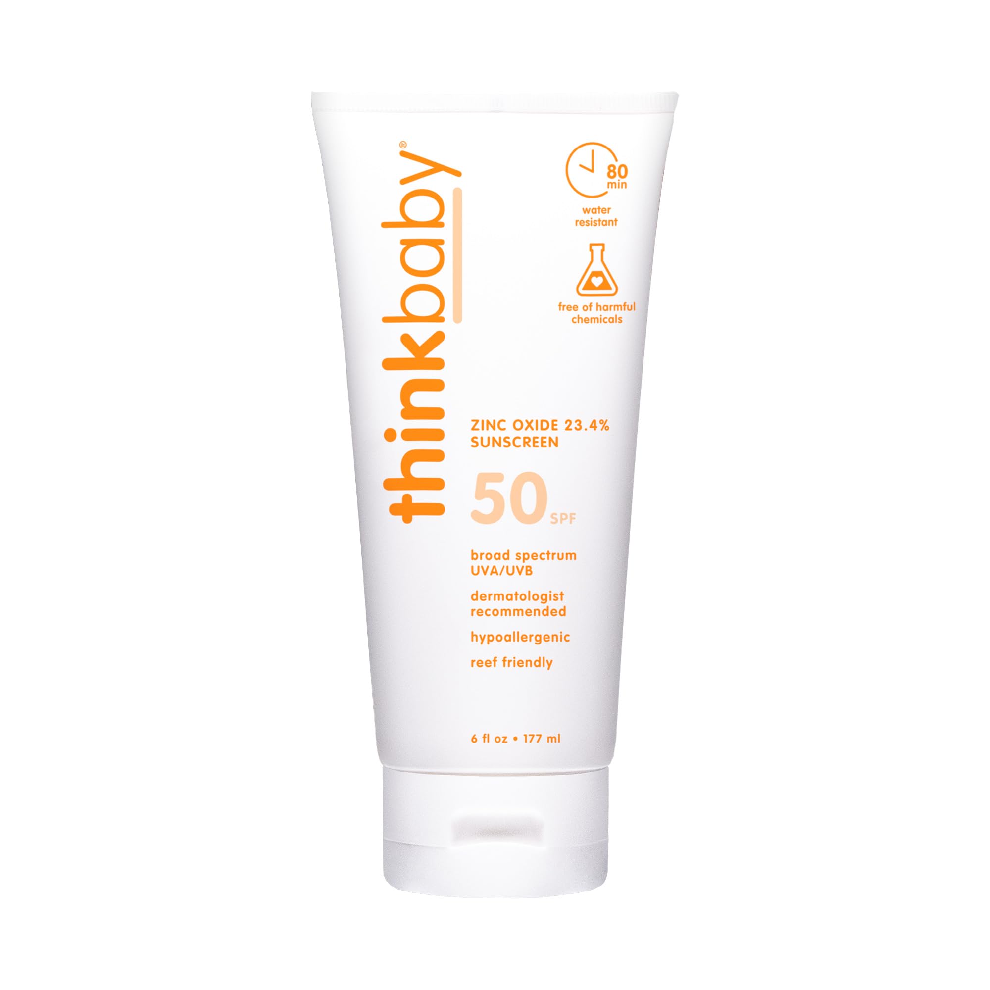 Thinkbaby SPF 50+ Baby Sunscreen, 6 Oz. – Safe, Natural Mineral Sun Cream for Babies