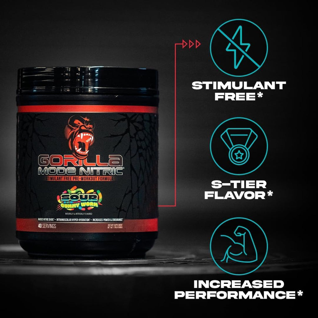 Gorilla Mode Nitric Upgraded Stimulant Free Pre-Workout – Best Tasting and Most Effective Stimulant Free Pre-Workout/Massive Pumps · Vasodilation · Power / 768 Grams (Rocket Frost)