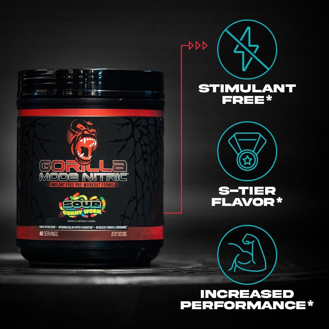 Gorilla Mode Nitric Upgraded Stimulant Free Pre-Workout – Best Tasting and Most Effective Stimulant Free Pre-Workout/Massive Pumps · Vasodilation · Power / 768 Grams (Rocket Frost)
