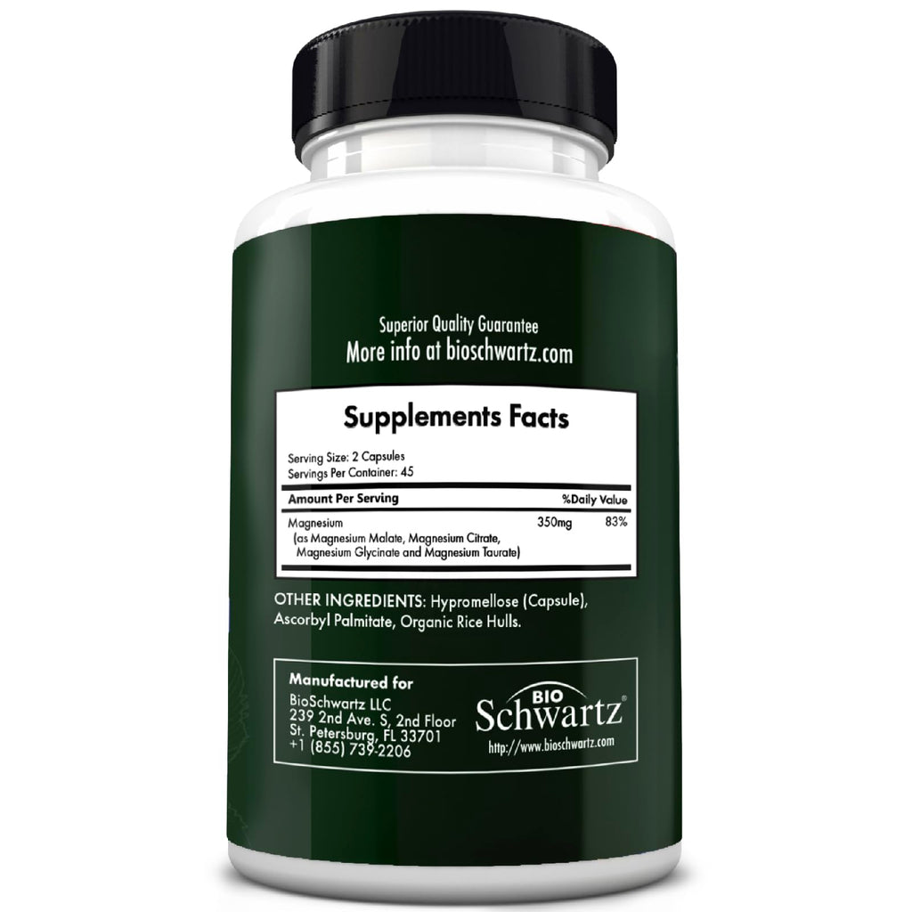 BioSchwartz Magnesium Complex Supplement (90 Capsules) 350mg Magnesium Glycinate Citrate Malate and Taurate Per Serving for Healthy Nerves Muscles Heart Sleep Support (Vegan, Gluten-Free, Non-GMO) BioSchwartz Au supplements