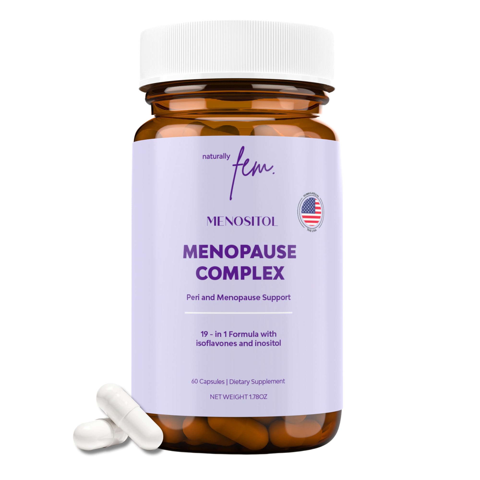 Inositol FEM Menositol 19-in-1 60Caps, Perimenopause & Menopause Supplements for Women Weight Loss with Myo-Inositol, D-chiro and Isoflavones, Control Metabolic Health, 100% Natural, Hormone, SoyFree QSTA Au supplements