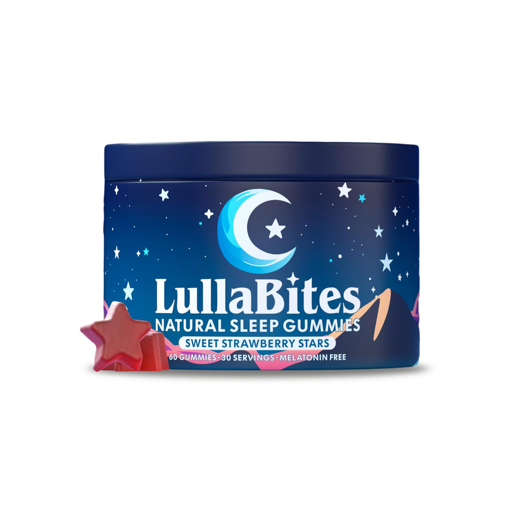 LullaBites - Natural Sleep Gummies - Made in USA - With 5-HTP, L-Theanine, Magnesium & Valerian Root - Melatonin Free - Vegan - Halal - Sugar, Gluten Free - Sweet Strawberry