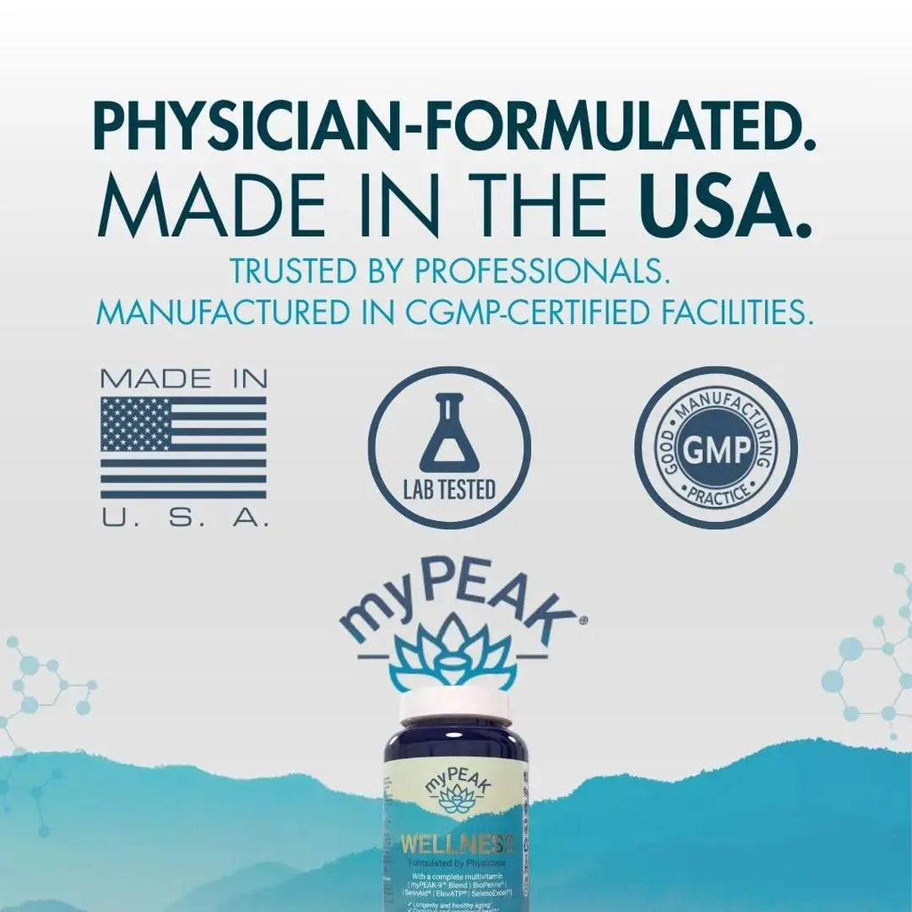 myPEAK Wellness Award-Winning Vegan Multivitamin with ElevATP Ancient Peat Extract, Natural Astaxanthin, Iron, Resveratrol and Alpha GPC myPEAK Au supplements