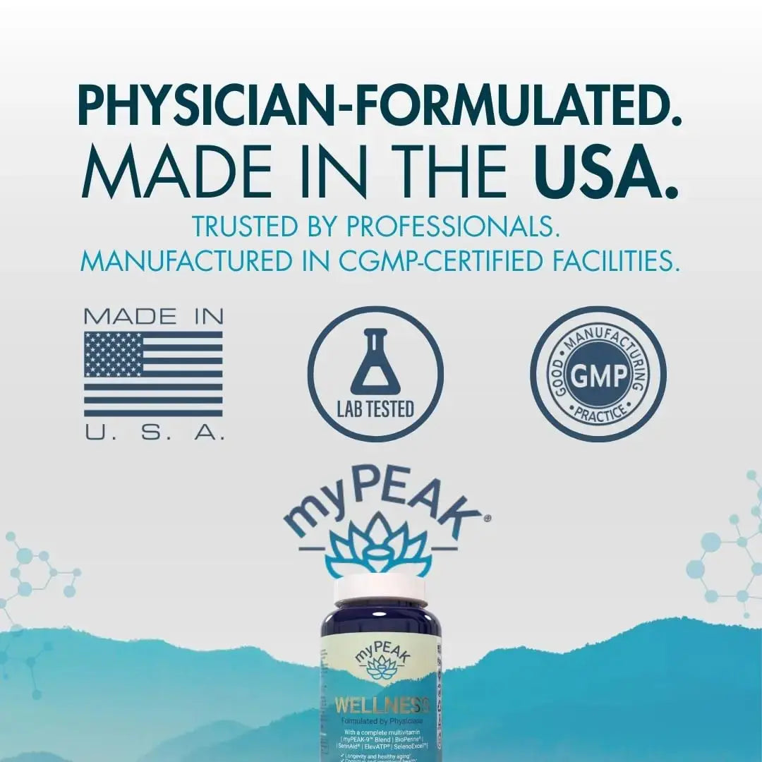 myPEAK Wellness Award-Winning Vegan Multivitamin with ElevATP Ancient Peat Extract, Natural Astaxanthin, Iron, Resveratrol and Alpha GPC myPEAK Au supplements