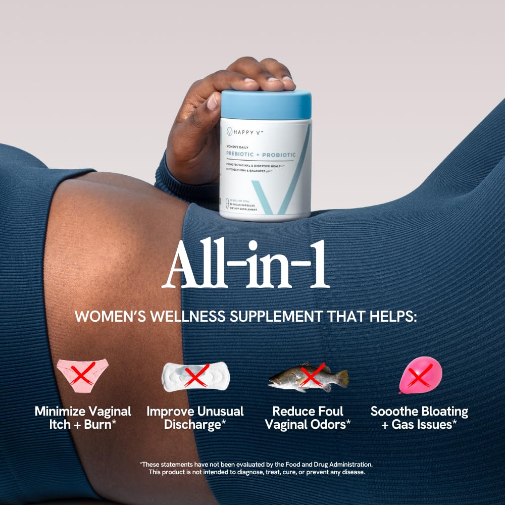 Happy V Dr. Formulated Vaginal Probiotics for Women Odor & Itch Support, Urinary & Gut Health, pH Balance | Womens Daily Probiotic