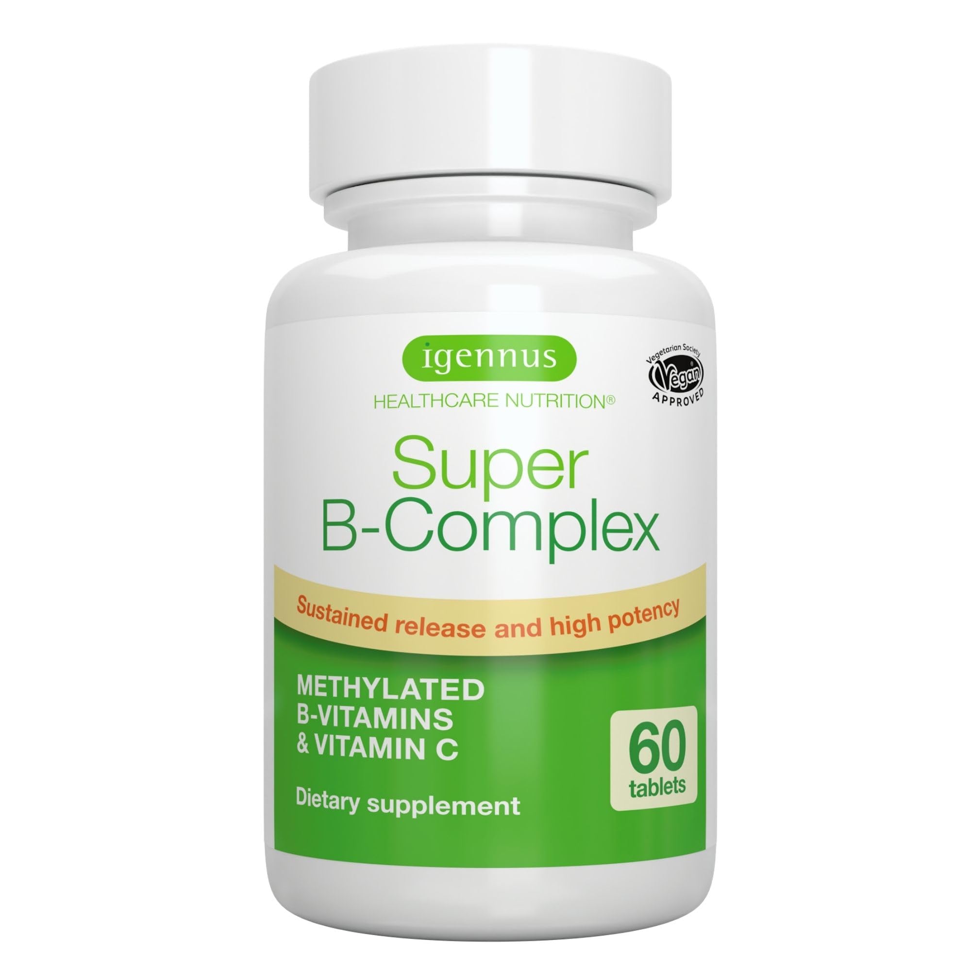Igennus Super B-Complex Methylated B Vitamins - Sustained Release, Clean Label & High Absorption, with 5-MTHF Folate & Methyl B12, Energy, Mood & Cognitive Performance