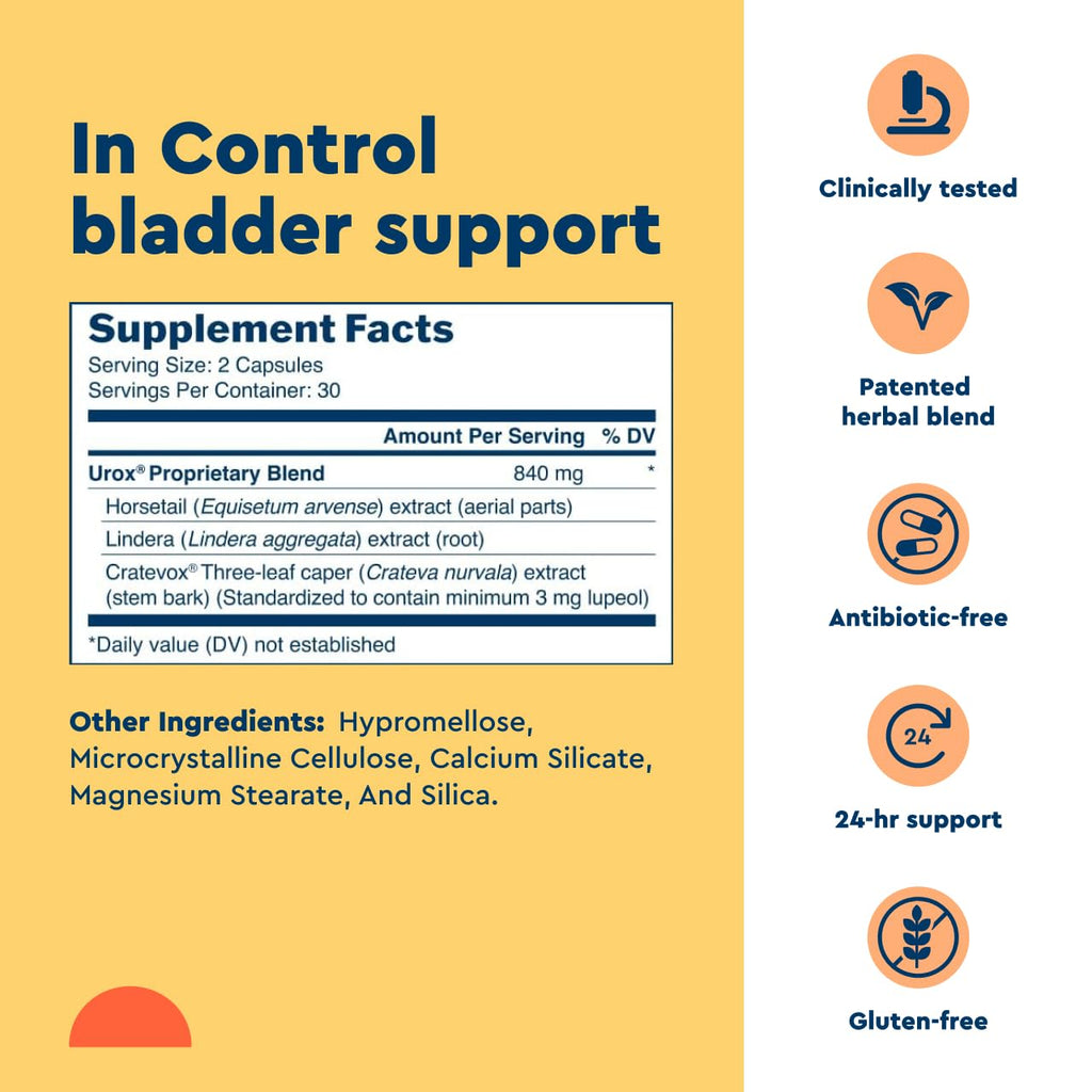 Uqora in Control Bladder Support - Daily Bladder Care & Support for Urinary Comfort - Made with botanicals, Like Horsetail & Spicebush - Gluten-Free & Vegetarian - 60 Capsules Uqora Au supplements