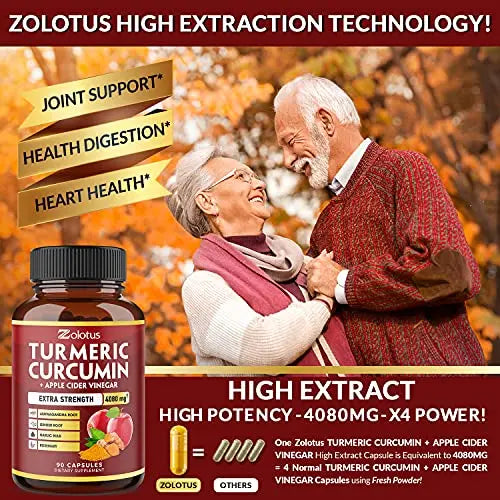 7 in 1 Turmeric Curcumin + Apple Cider Vinegar Capsules, Equivalent to 4080mg Zolotus Au supplements