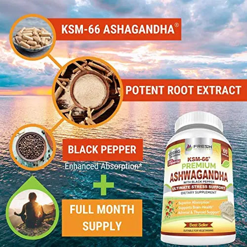 FRESH HEALTHCARE Ashwagandha Capsules KSM 66-1200mg Pure and Potent FRESH HEALTHCARE Au supplements
