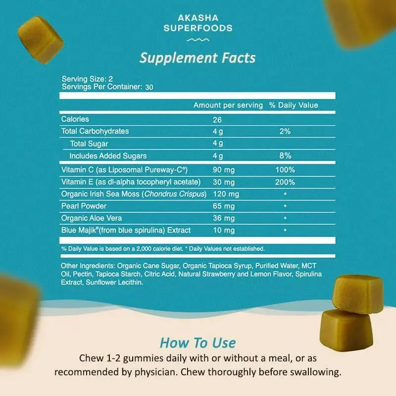 Akasha Superfoods Sea Moss Glow Gummies, Hair, Skin & Nails Vitamins with Seamoss, Pearl Powder, Vitamin E, Aloe Vera, Liposomal Vitamin C Akasha Superfoods Au supplements