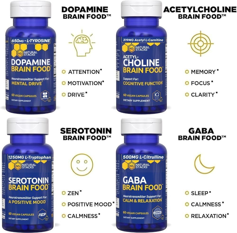 NATURAL STACKS Dopamine Brain Food + Magtech Magnesium Bundle - Chelated Magnesium Complex - Supports Brain Health & Mental Drive* - 150 Total Capsules NATURAL STACKS Au supplements