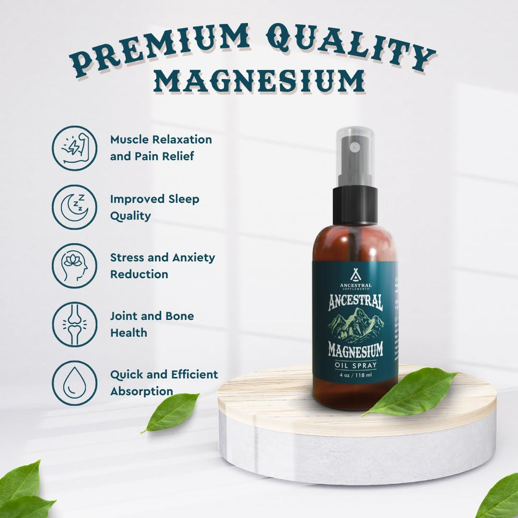 Ancestral Supplements Magnesium Spray, Magnesium for Sleep + Muscle Support, Made with Magnesium Chloride & Natural Minerals, Fast Absorbing Topical Magnesium Oil Supplement for Body Application, 4 oz Ancestral Supplements Au supplements