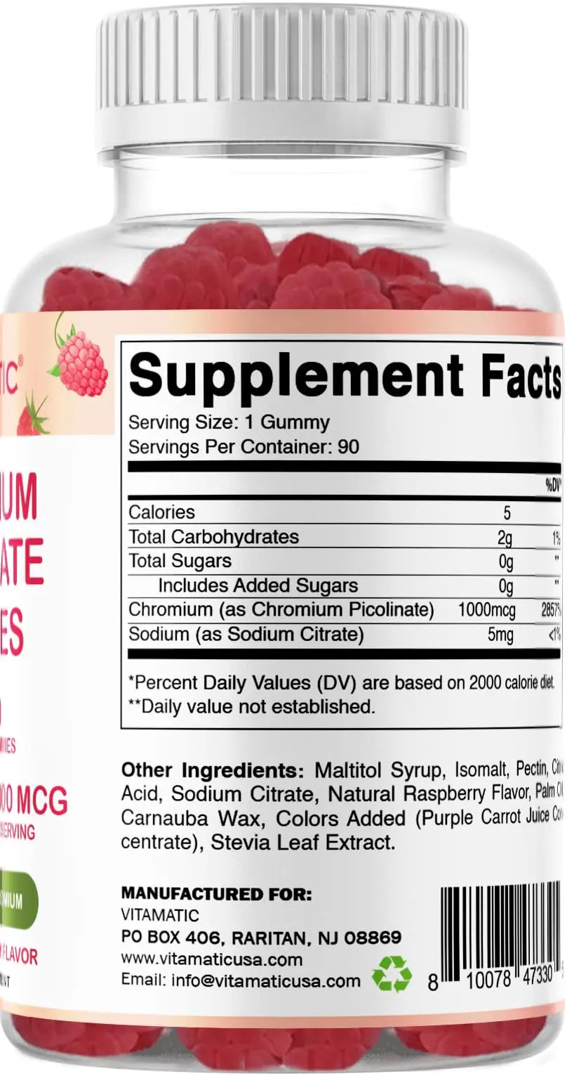 Vitamatic Chromium Picolinate 1000 mcg - 90 Gummies - High Potency Chromium Vitamatic Au supplements