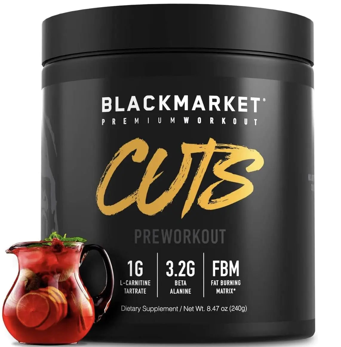 Black Market Labs CUTS Pre Workout - Flavored Energy Powdered Drink Mix for Men Heath Secret Au supplements