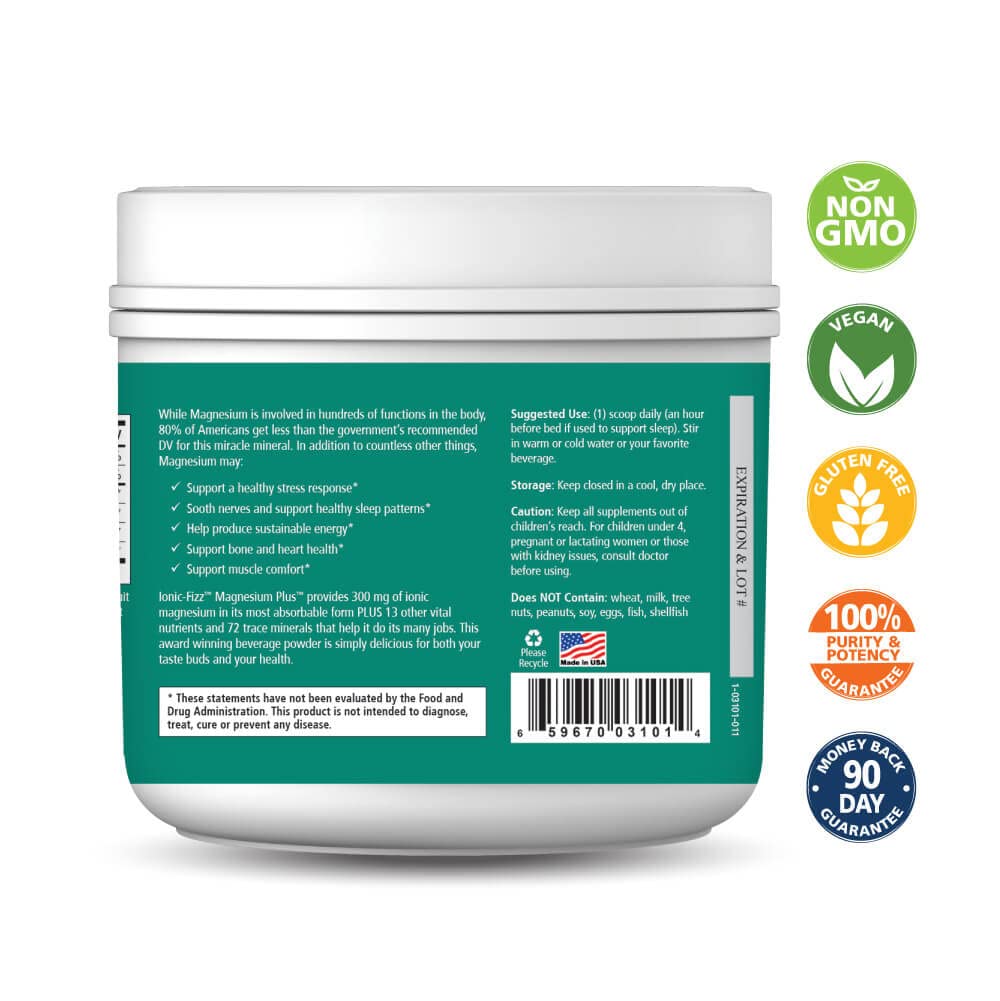 Pure Essence Labs Ionic Fizz Magnesium Plus, Anti-Stress Supplement Drink Powder, Gluten Free and Non-GMO Magnesium Powder
