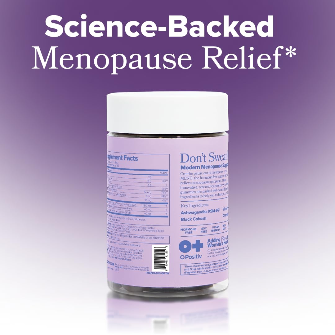 O Positiv MENO Gummies for Menopause, 30 Servings (Pack of 1) - Hormone-Free Supplements for Women with Black Cohosh & Ashwagandha KSM-66 - Helps Alleviate Hot Flashes, Night Sweats, & Mood Swings O Positiv Au supplements