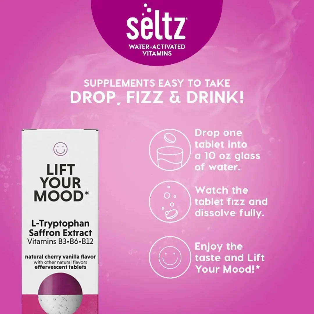 Seltz® Lift Your Mood – Effervescent Vitamins for Mood Support & Energy with L-Tryptophan, Saffron Extract & B Vitamins (B3, B6, B12) Seltz Au supplements