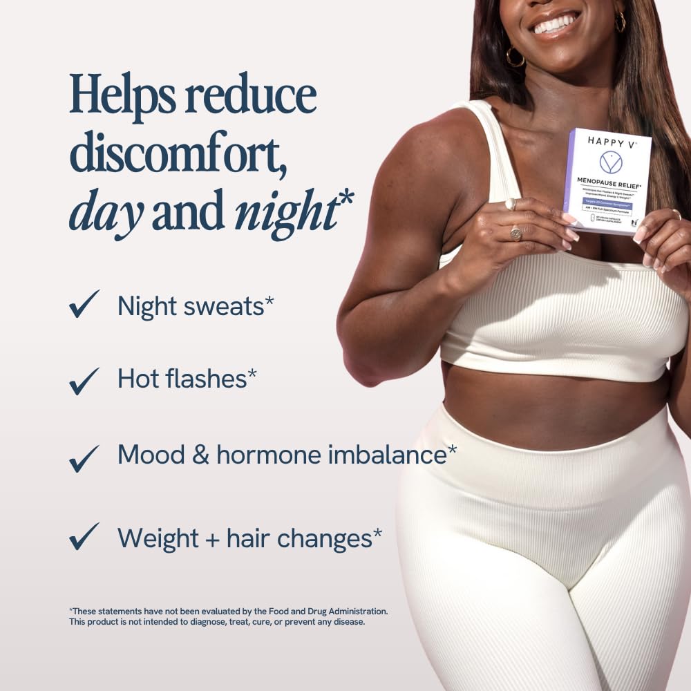 Happy V Menopause Relief Supplement for Women – Hormone Balance, Hot Flash & Night Sweat Support, Mood & Energy Booster, Vaginal Wellness, Perimenopause & Postmenopause Support – 60 Vegan Capsules Happy V Au supplements