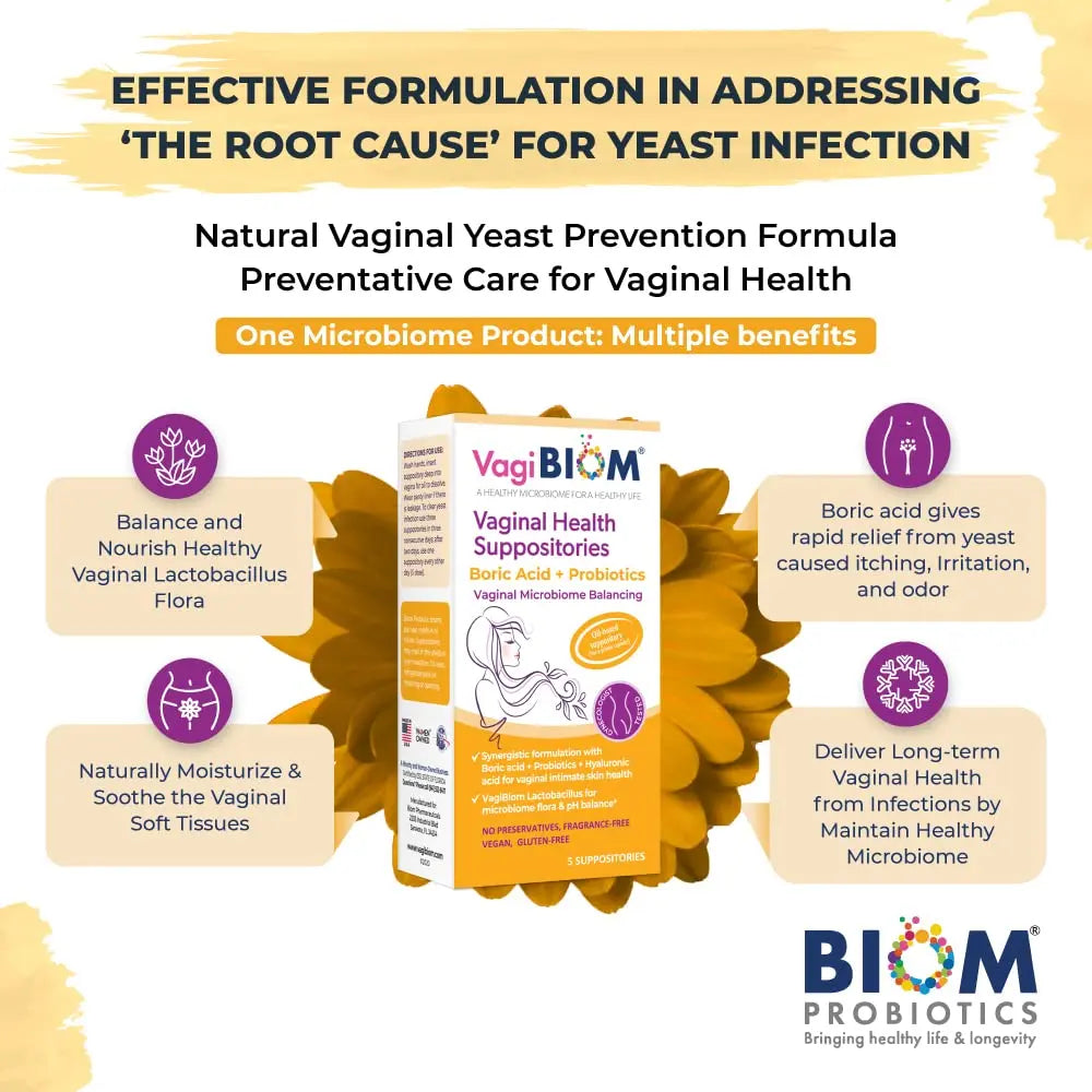 VagiBiom Boric Acid Suppositories with Lactobacillus: Microbiome Flora Balance; Balance and Nourishes VagiBiom Au supplements