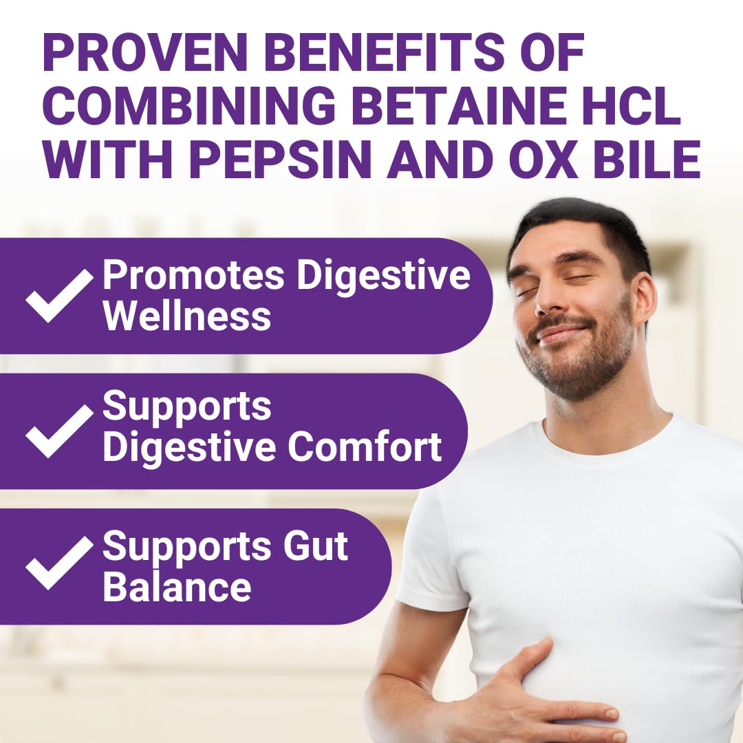 Digestive Enzymes with Ox Bile and Betaine HCl (100 Caps) Ox Bile Supplements for No Gallbladder with Papain & Pepsin A | Pancrease Cleanse & Detox