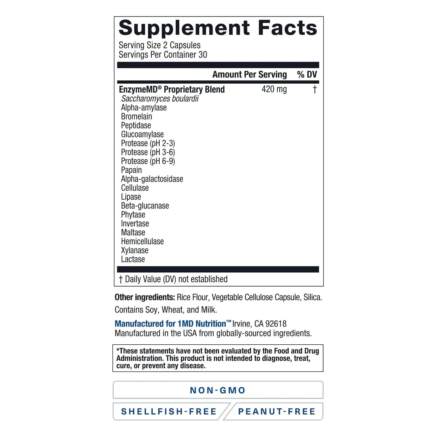 1MD Nutrition EnzymeMD - Digestive Enzymes Supplement - Doctor Formulated | 18 Plant-Based Enzymes - Gas & Bloating Support | 60 Capsules 1MD Nutrition Au supplements