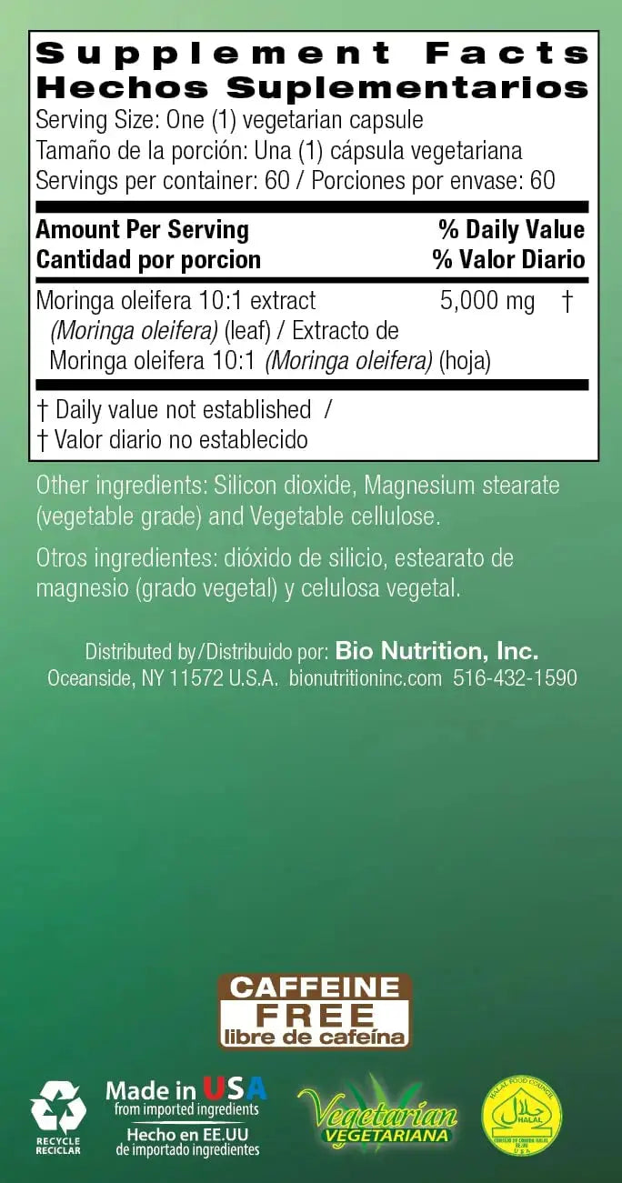 Bio Nutrition Moringa 5000mg 60 Vegetarian Capsules | Complete Green Superfood | Nature's Multivitamin | Energy and Gut Health Bio Nutrition Au supplements