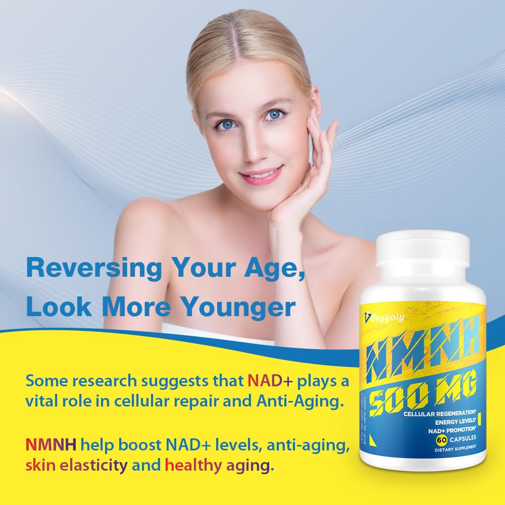 NMNH (NMN Supplement Alternative) NAD Supplements for Anti Aging, Energy, Immune, Focus (Dihydronicotinamide Mononucleotide) 500mg, to Boost NAD+ Levels As We Age, Pure Organic - 60 Capsules Beyyoly Au supplements