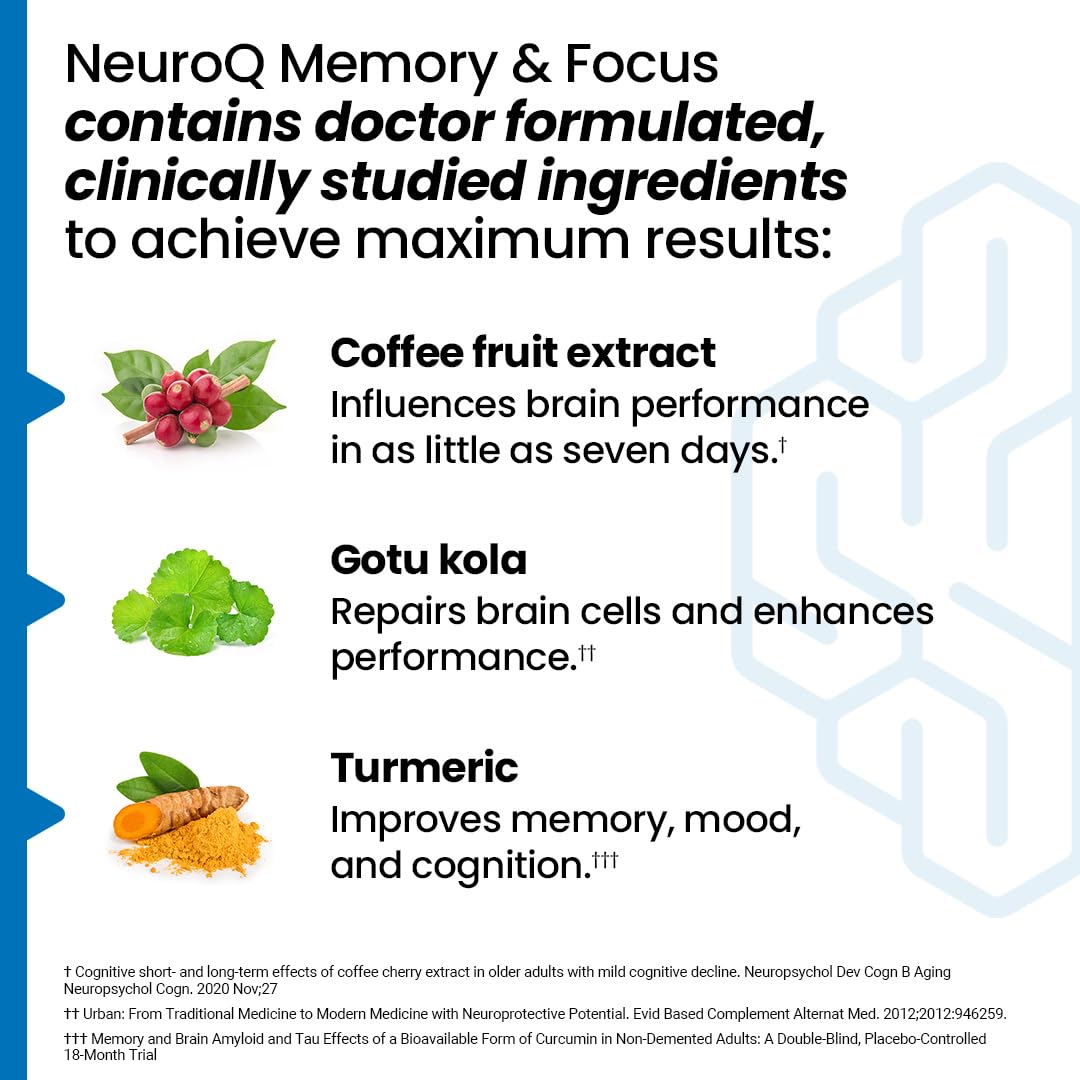 NeuroQ Memory & Focus | Formulated by Neurologist Dr. Dale Bredesen | Addresses All 4 Causes of Cognitive Decline | Ginkgo Biloba, Phosphatidylserine, Gotu Kola,