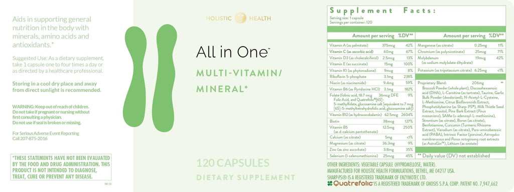 Holistic Health All in ONE Multi Vitamin and Mineral for Antioxidant Boost, Multi Minerals Supplement for Supporting Methylation