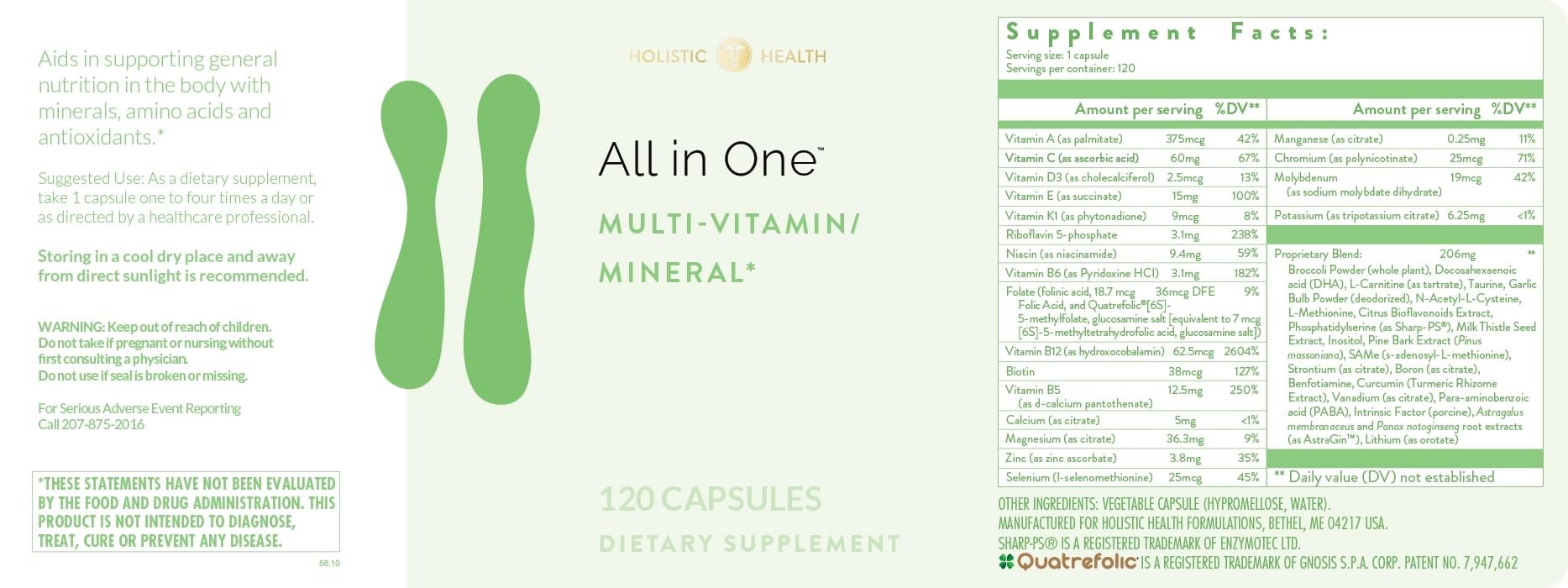 Holistic Health All in ONE Multi Vitamin and Mineral for Antioxidant Boost, Multi Minerals Supplement for Supporting Methylation