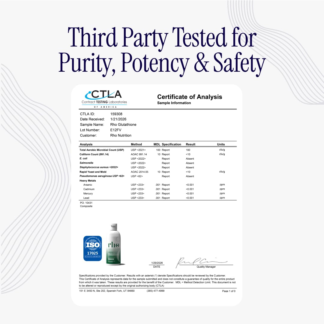 Rho Nutrition Liposomal Glutathione - Ultra High Absorption Liquid Glutathione Supplement - Supports Natural Detoxification, Immune System, Skin Health