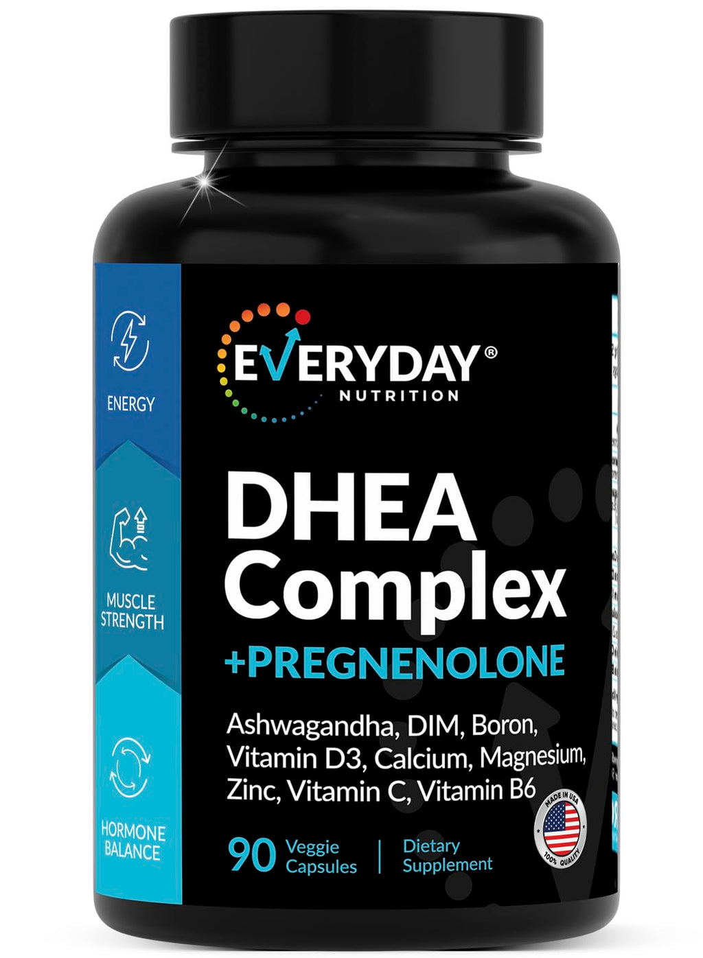 DHEA Micronized 200mg Complex with Pregnenolone 100mg Supplement for Men & Women with Ashwagandha, DIM, Magnesium, Boron, Calcium , Zinc, Vitamin D3, C and B6 Hormone Support - Made in USA 90 Capsules EVERYDAY NUTRITION Au supplements