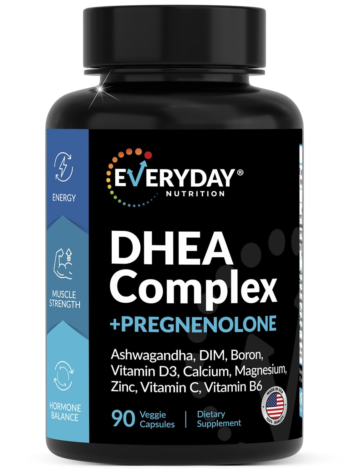 DHEA Micronized 200mg Complex with Pregnenolone 100mg Supplement for Men & Women with Ashwagandha, DIM, Magnesium, Boron, Calcium , Zinc, Vitamin D3, C and B6 Hormone Support - Made in USA 90 Capsules EVERYDAY NUTRITION Au supplements