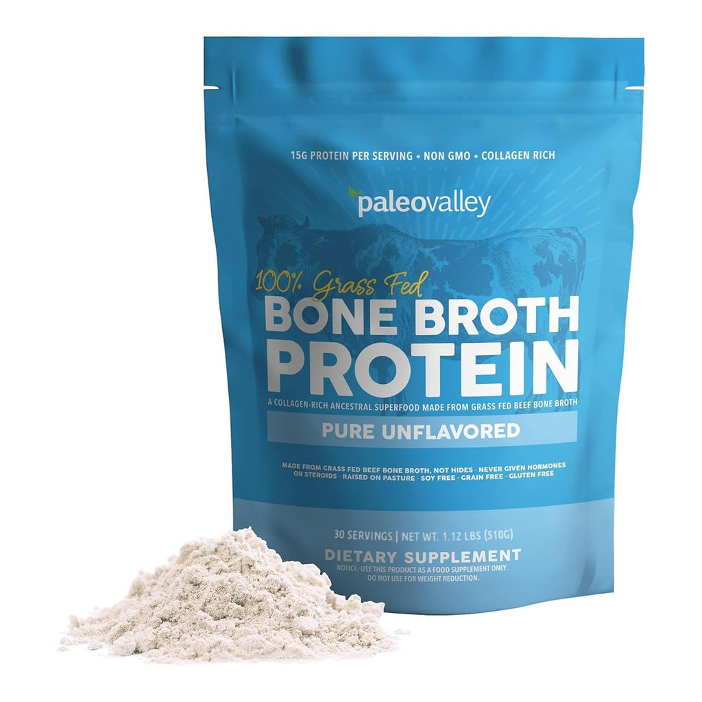 Paleovalley 100% Grass Fed Beef Bone Broth Protein Powder - Rich in Collagen Peptides for Hair, Skin, Gut Health, Bone and Joint Support