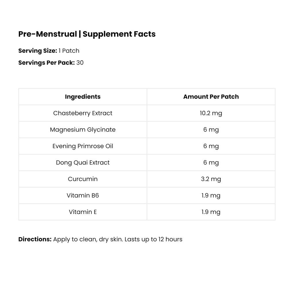 The Patch Remedy Pre Menstrual Patch | Chasteberry, Magnesium, Evening Primrose, Dong Quai, B6 & Vitamin E | 30 Patches The Patch Remedy Au supplements