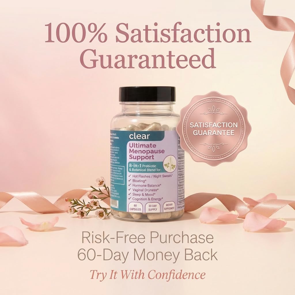 Clear Menopause Support for Women | 25-in-1 Formula with Black Cohosh, Dong Quai, Pre & Probiotics | Hot Flashes, Night Sweats, Mood, Sleep & Digestion | Hormone-Free | Made in USA | 60 Capsules Clear Probiotics Au supplements