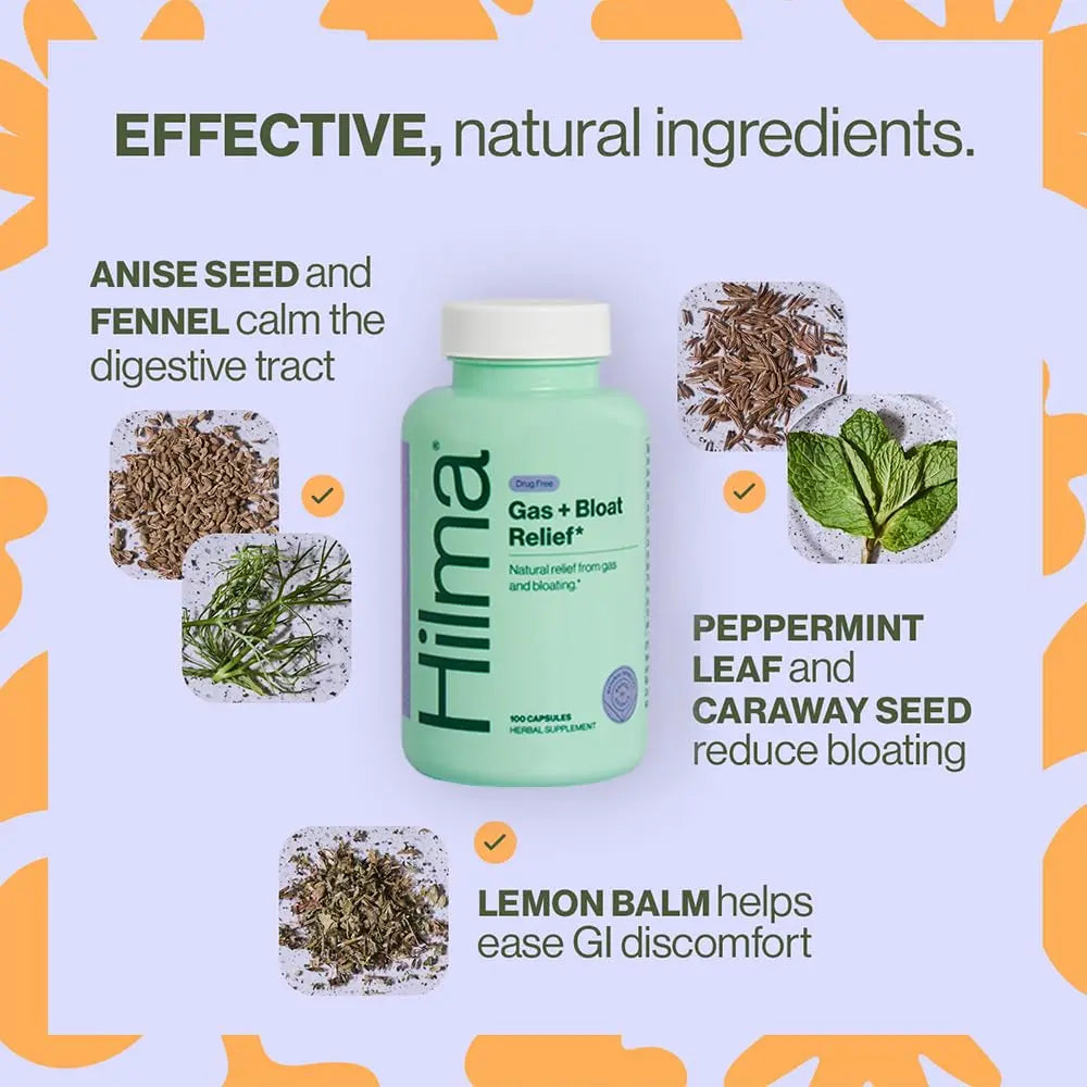 Hilma Natural Gas & Bloating Relief - with Lemon Balm, Fennel & Peppermint Leaf Hilma Au supplements