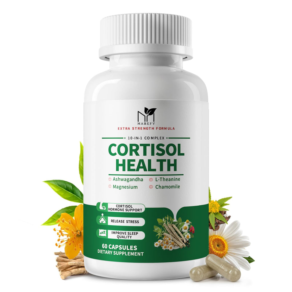 MABEFY Cortisol Supplements for Women/Men - 10 in 1 Cortisol Manager Reducer Lower Detox Balance with Magnesium, Ashwagandha, L-Theanine for Stress, Sleep, Calm, Mood Support - 60 Capsules for 30 Days MABEFY Au supplements