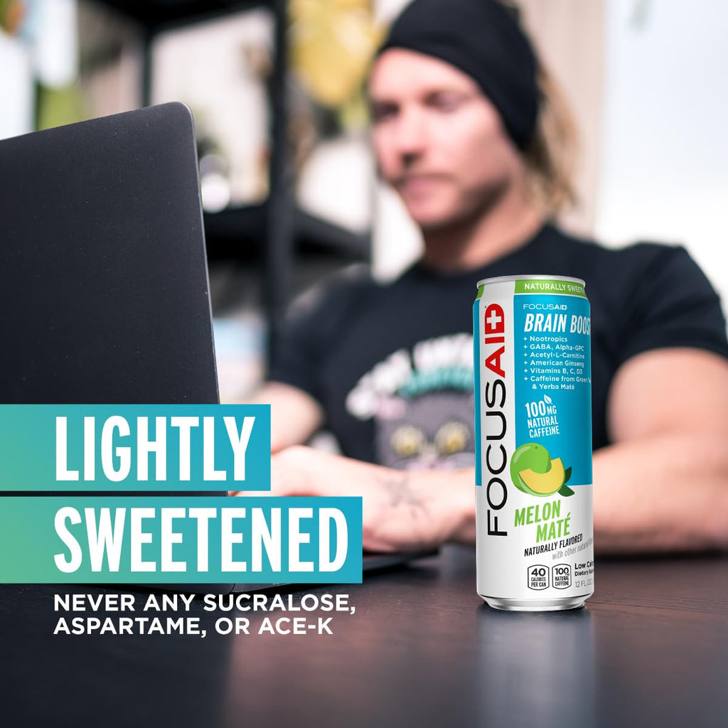 FOCUSAID Energy Blend, Brain Boosting Nootropics Drink, Alpha-GPC, GABA, B-Complex, Yerba Mate, Green Tea, 100% Clean, 100mg Natural Caffeine, 12-oz. can, 12 Pack LIFEAID Au supplements