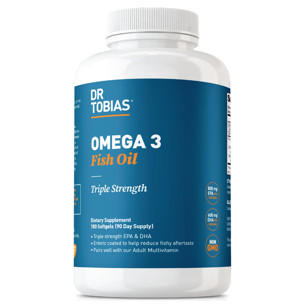 Dr. Tobias Omega 3 Fish Oil 2000mg Triple Strength with 800mg EPA 600mg DHA Per Serving | Fish Oil Omega 3 Supplements for Heart Brain & Immune Support - 180 Softgels (90 Servings) Dr. Tobias Au supplements