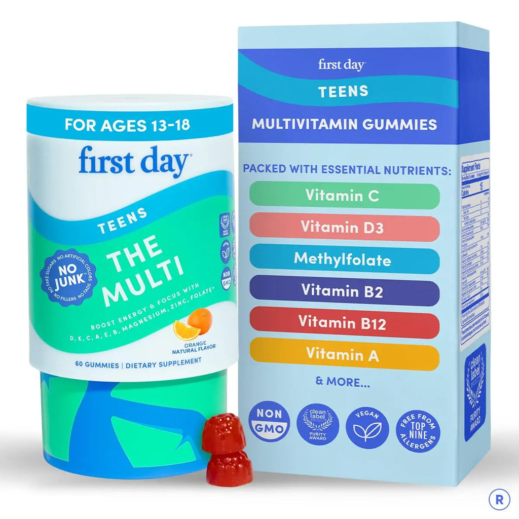 FIRST DAY Vitamins for Teens - Teen Multi Vitamins for Girls & Boys 12-17, Organic Fruit & Veggie Blend - 12 Key Nutrients: Vitamins A FIRST DAY Au supplements