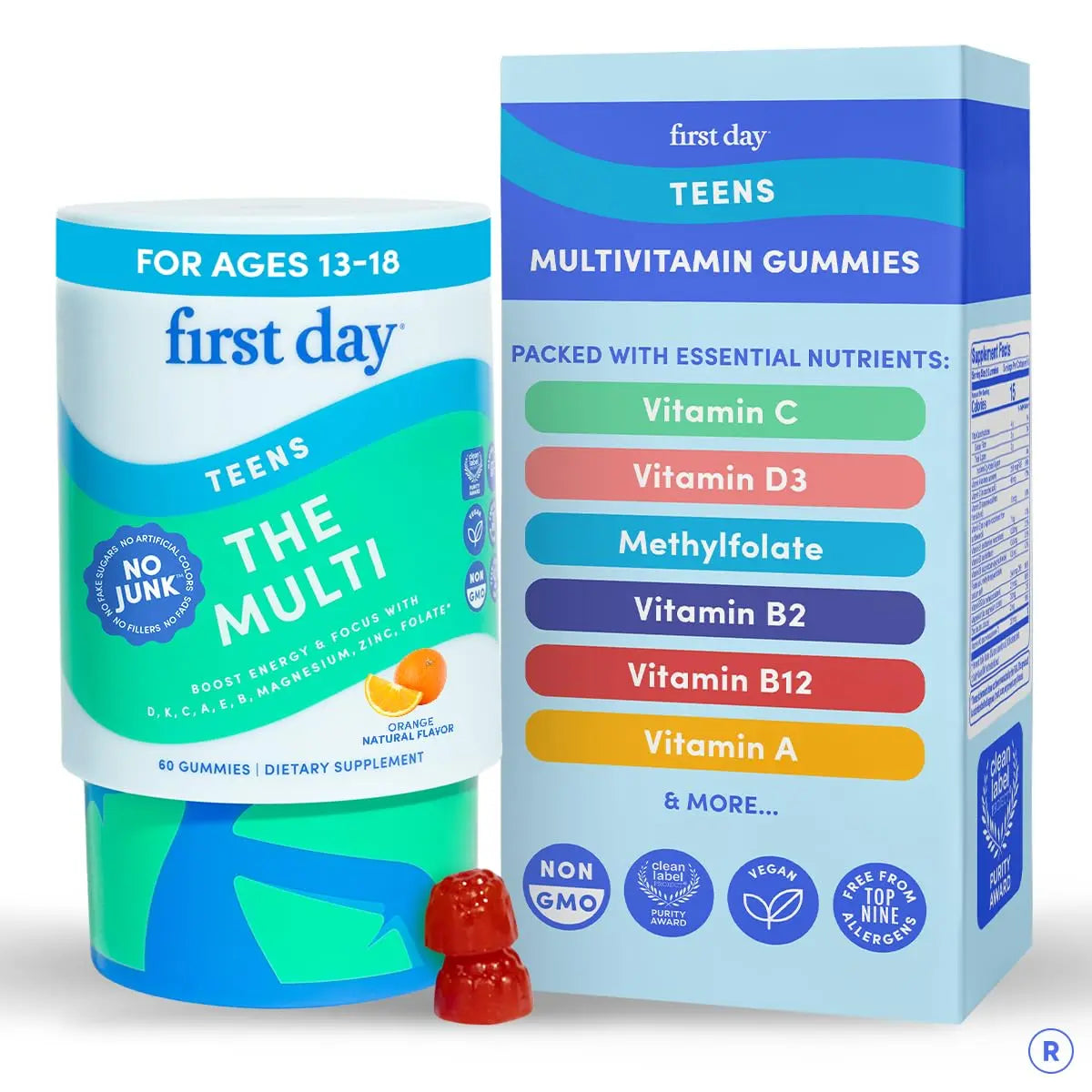 FIRST DAY Vitamins for Teens - Teen Multi Vitamins for Girls & Boys 12-17, Organic Fruit & Veggie Blend - 12 Key Nutrients: Vitamins A FIRST DAY Au supplements