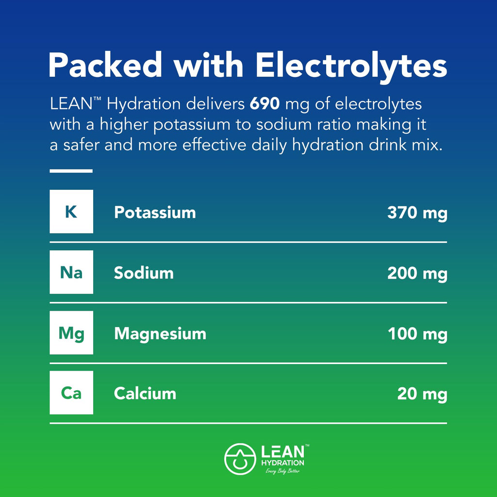 LEAN Hydration Daily Electrolyte Packets Drink Mix | Zero Calories, Zero Sugar Plus Vitamins, Minerals & More | 16 ct (Strawberry Kiwi Melon)