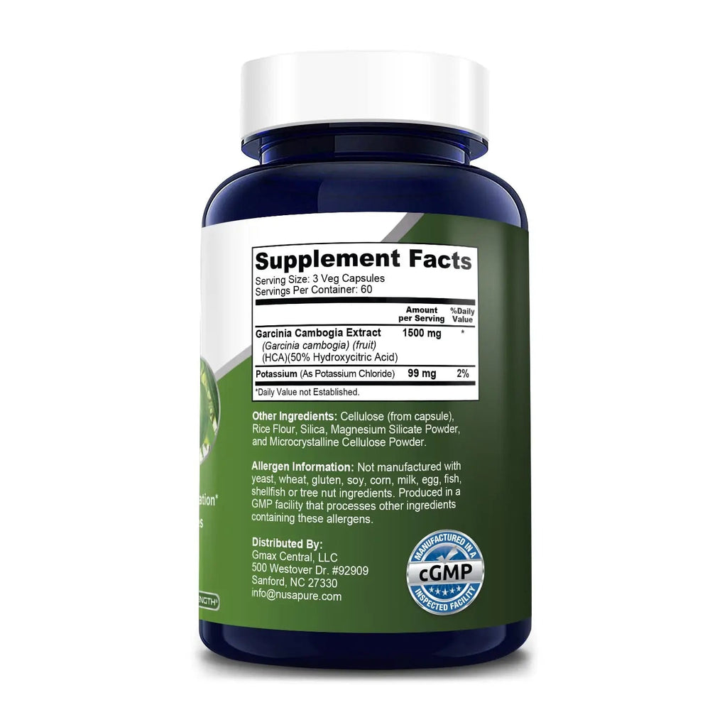 Garcinia Cambogia 180 Veggie Caps 1500mg (Vegetarian, Natural, Non-GMO & Gluten Free) NusaPure Au supplements