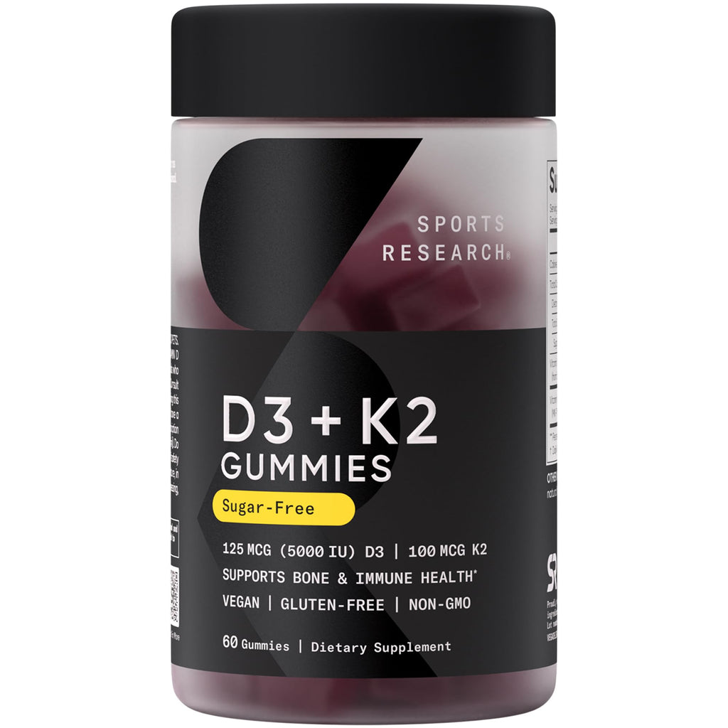 Sports Research® Vegan Vitamin D3 + K2 Sugar-Free Gummies - 125mcg (5000iu) Vitamin D w/ 100mcg Mk7 Vitamin K - Supports Bone & Immune Health